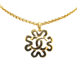 Chanel B Chanel Gold Gold Plated Metal CC Flower Pendant Necklace France