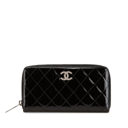 Chanel B Chanel Black Patent Leather Leather Quilted Patent Brilliant Zip Around Wallet Italy