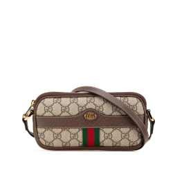 Gucci B Gucci Brown Beige Coated Canvas Fabric GG Supreme Ophidia Crossbody Italy