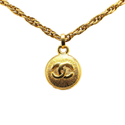 Chanel B Chanel Gold Gold Plated Metal CC Round Pendant Necklace France