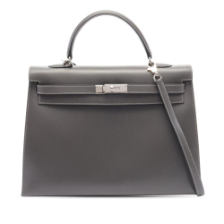 Hermès B Hermès Gray Dark Gray Calf Leather Box Kelly Sellier 35 France