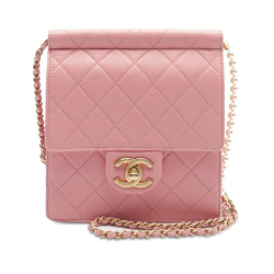 Chanel AB Chanel Pink Lambskin Leather Leather Small Lambskin Chic Pearls Flap Italy