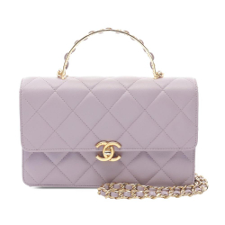 Chanel AB Chanel Purple Light Purple Lambskin Leather Leather Quilted Lambskin Metal Top Handle Flap Italy