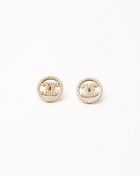 Chanel Coco Mark Rhinestone and Pearl Earrings