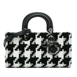 Christian Dior B Dior Black Canvas Fabric Medium Macro Houndstooth Lady D Joy Italy