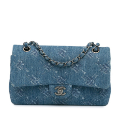 Chanel B Chanel Blue Denim Denim Fabric Medium Classic Printed Double Flap France