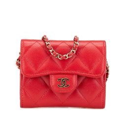 Chanel AB Chanel Red Caviar Leather Leather CC Quilted Caviar Flap Card Holder on Chain Spain