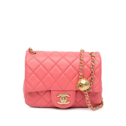 Chanel AB Chanel Pink Lambskin Leather Leather Mini Square Classic Lambskin Pearl Crush Flap Italy