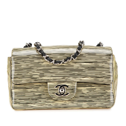 Chanel Yellow Mini Rectangular Classic Patent Striped Single Flap Italy