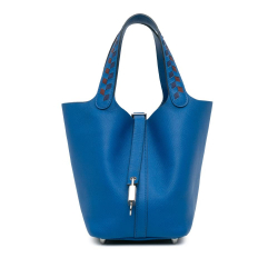 Hermès AB Hermès Blue Calf Leather Epsom Tressage Picotin Lock 18 France