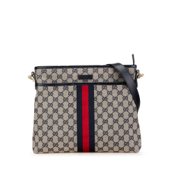 Gucci B Gucci Gray Chemical Fiber Fabric GG Canvas Web Crossbody Italy