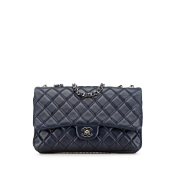 Chanel B Chanel Blue Navy Lambskin Leather Leather Jumbo Classic Lambskin 3 Compartment Flap Italy