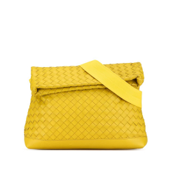 Bottega Veneta B Bottega Veneta Yellow Nappa Leather Leather Nappa Intrecciato Fold Over Crossbody Italy