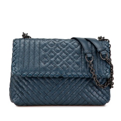 Bottega Veneta Blue Small Nappa Intrecciato Stitched Olimpia Shoulder Bag Italy