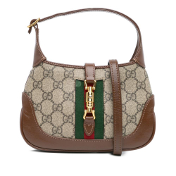 Gucci AB Gucci Brown Beige Coated Canvas Fabric Mini GG Supreme Jackie 1961 Crossbody Italy