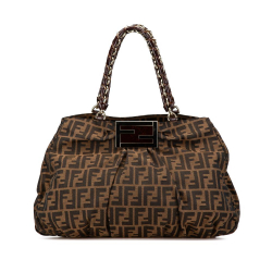 Fendi B Fendi Brown Canvas Fabric Zucca Mia Tote Italy