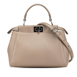 Fendi B Fendi Brown Beige Calf Leather Mini Iconic Peekaboo Satchel Italy