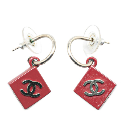 Chanel B Chanel Red Resin Plastic CC Hoop Push Back Earrings France