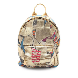 Chanel B Chanel Gold Canvas Fabric Paris New York Graffiti Street Spirit Backpack Italy