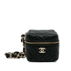 Chanel AB Chanel Black Lambskin Leather Leather Quilted Lambskin Cube Chain Wristlet Case Italy