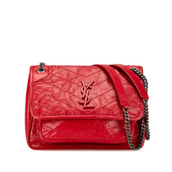 Saint Laurent AB Saint Laurent Red Calf Leather Baby Crinkled skin Monogram Niki Bag Italy