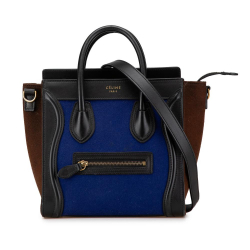 Celine B Celine Blue Dark Blue with Multi Wool Fabric Nano Tricolor Felt Luggage Tote Italy