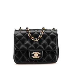 Chanel B Chanel Black Lambskin Leather Leather Mini Square Classic Lambskin Single Flap France