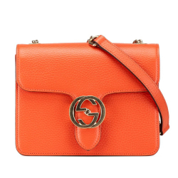 Gucci AB Gucci Orange Calf Leather Small Dollar skin Interlocking G Crossbody Italy