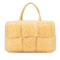 Bottega Veneta AB Bottega Veneta Yellow Mustard Fur Natural Material Small Shearling Intrecciato Arco Tote Italy