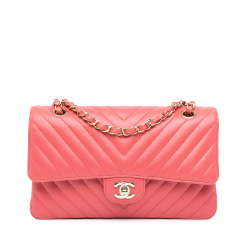 Chanel B Chanel Pink Lambskin Leather Leather Medium Classic Chevron Lambskin Double Flap France