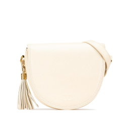 Valentino B Valentino Brown Light Beige Calf Leather Tassel Crossbody Italy