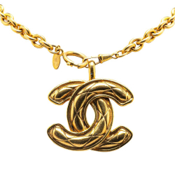 Chanel B Chanel Gold Gold Plated Metal CC Quilted Pendant Necklace France