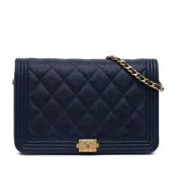 Chanel AB Chanel Blue Dark Blue Caviar Leather Leather Quilted Caviar Boy Wallet on Chain France