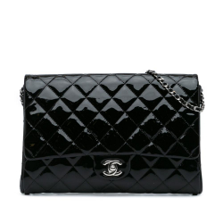 Chanel B Chanel Black Patent Leather Leather CC Quilted Patent Clutch With Chain Italy