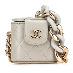 Chanel AB Chanel Gray Light Gray Lambskin Leather Leather Mini Lambskin Elegant Chain Vanity Case Italy