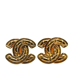 Chanel B Chanel Gold Gold Plated Metal CC Quilted Clip On Earrings France