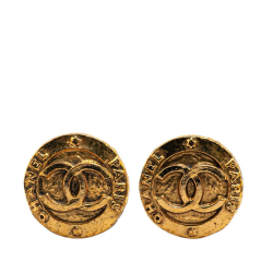 Chanel B Chanel Gold Gold Plated Metal CC Round Clip On Earrings France