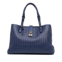 Bottega Veneta B Bottega Veneta Blue Nappa Leather Leather Medium Nappa Intrecciato Roma Tote Italy