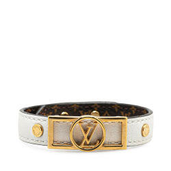 Louis Vuitton B Louis Vuitton White with Brown Calf Leather Reversable Dauphine Wrap Bracelet Spain