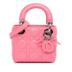 Christian Dior AB Dior Pink Lambskin Leather Leather Micro Lambskin Cannage Lady Dior Italy