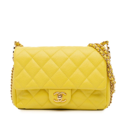 Chanel B Chanel Yellow Caviar Leather Leather Mini Quilted Caviar CC You Flap Italy