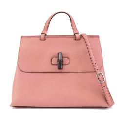 Gucci B Gucci Pink Calf Leather Medium Bamboo Daily Satchel Italy