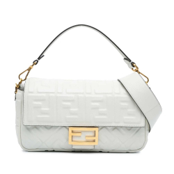 Fendi B Fendi White Calf Leather Zucca Embossed Baguette Satchel Italy