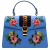 Gucci Sylvie Top Handle Bag Blue Leather Floral Embroidered Medium