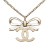 Chanel AB Chanel Silver Brass Metal CC Ribbon Pendant Necklace France