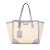 Gucci B Gucci Brown Light Beige with Purple Canvas Fabric Medium Swing Tote Italy