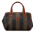 Fendi B Fendi Brown Coated Canvas Fabric Pequin Boston Bag Italy