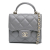 Chanel AB Chanel Gray Lambskin Leather Leather CC Quilted Lambskin Top Handle Card Holder On Chain France