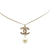 Chanel AB Chanel Silver with Brown Light Brown Gold Plated Metal CC Faux Pearl Pendant Necklace Italy