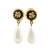 Chanel B Chanel Gold Pearl with White Pearl Gold Plated Metal Clover Faux Pearl Drop Earrings France